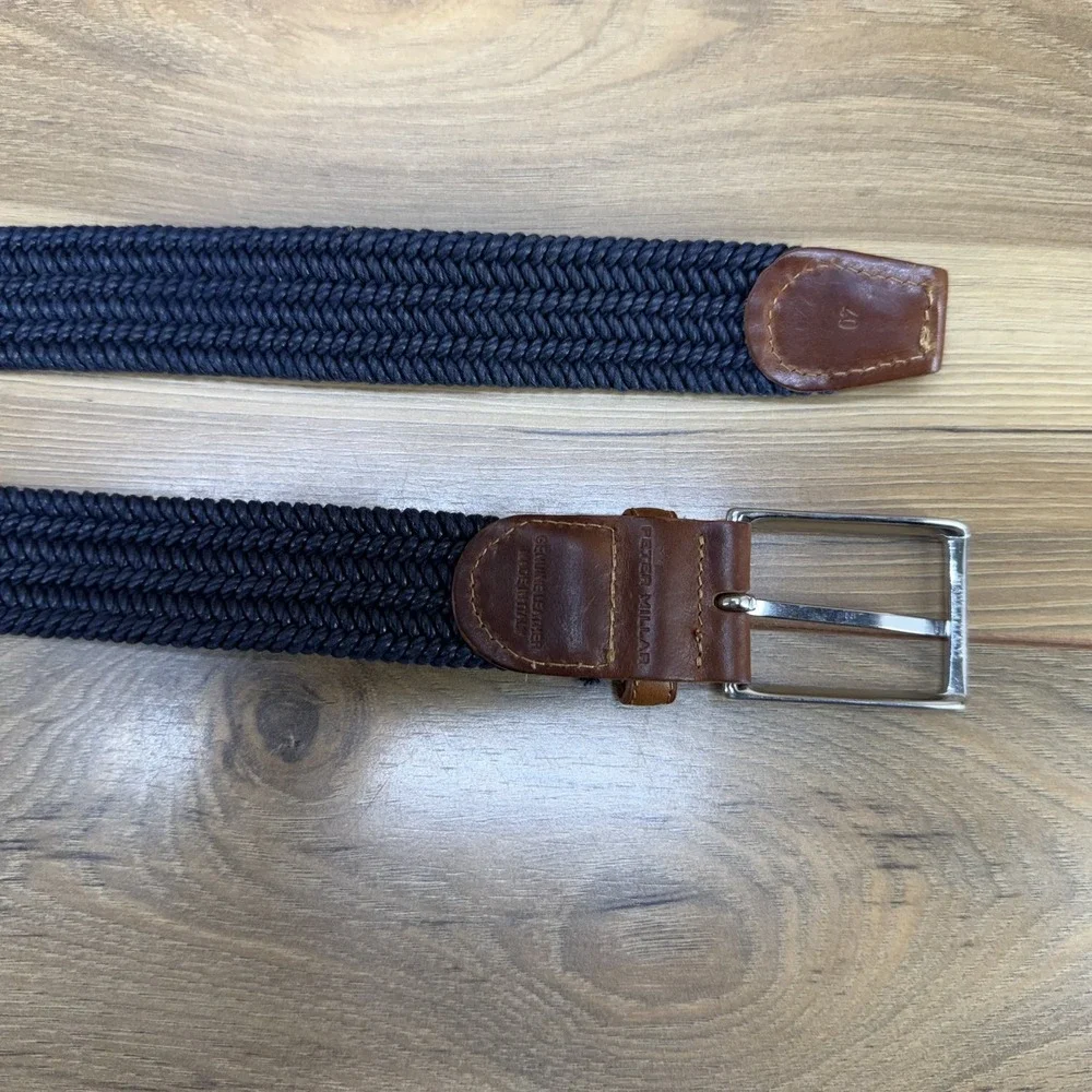 Peter Millar Golf Mens Belt Size 40 Navy Blue Crafted Woven Stretch Belt